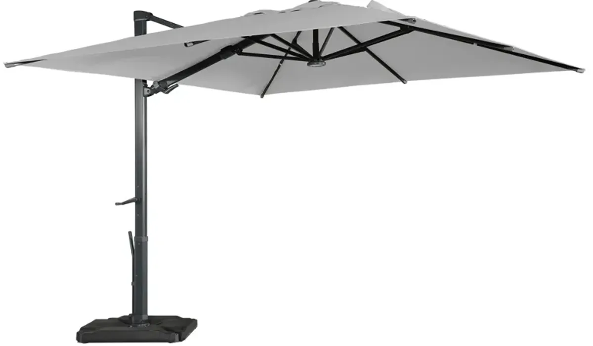 MONDAWE 10ft Square Cantilever Solar LED Umbrella with Included Base Stand for Outdoor Sun Shade