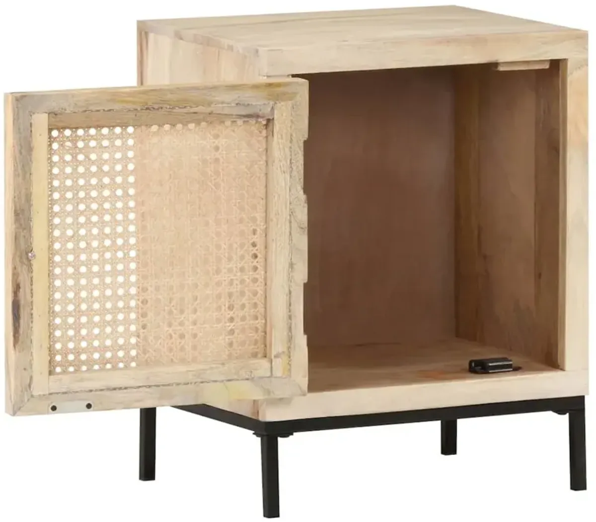 vidaXL Bedside Cabinet 15.7"x11.8"x19.7" Solid Mango Wood and Natural Cane 3509