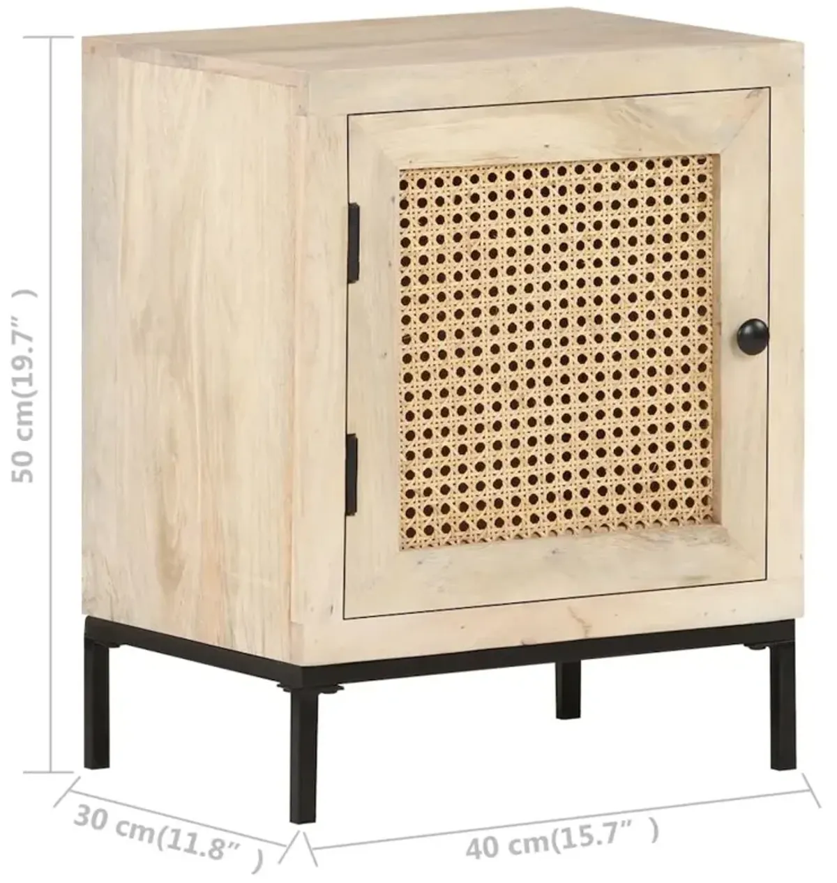 vidaXL Bedside Cabinet 15.7"x11.8"x19.7" Solid Mango Wood and Natural Cane