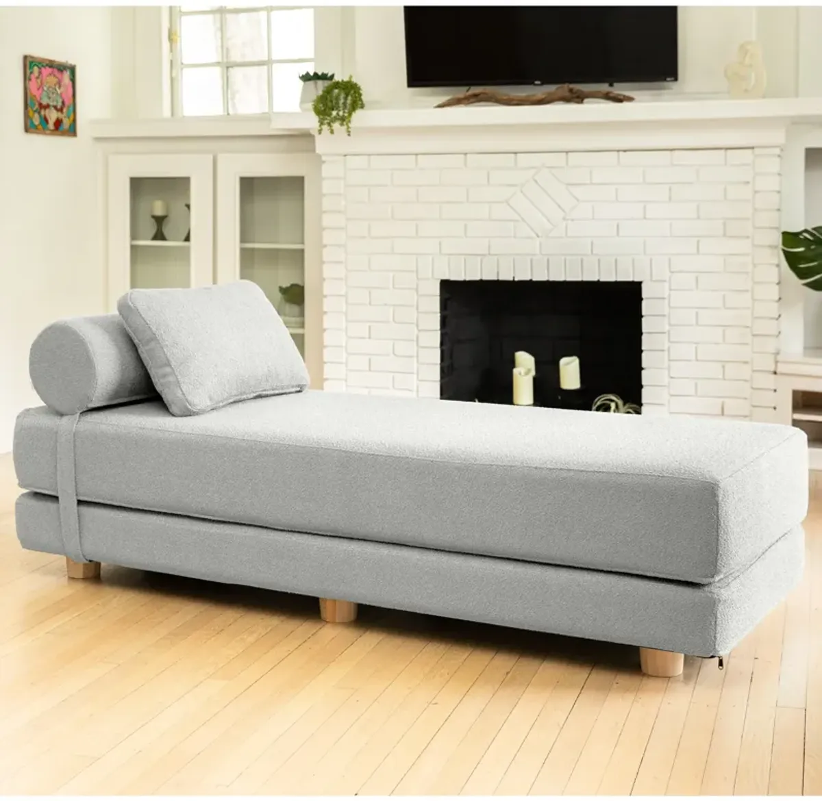 Jaxx Avida Daybed � Fold Out Queen Sleeper � Premium Boucle: Sleek and Modern Lounge for Relaxing and Overnight Guests