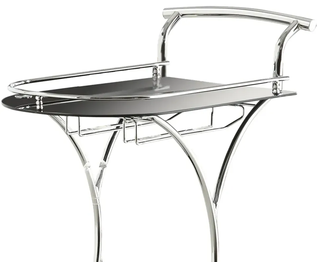 Dazzling Serving Cart With 2 Black Glass Shelves, Silver-Benzara