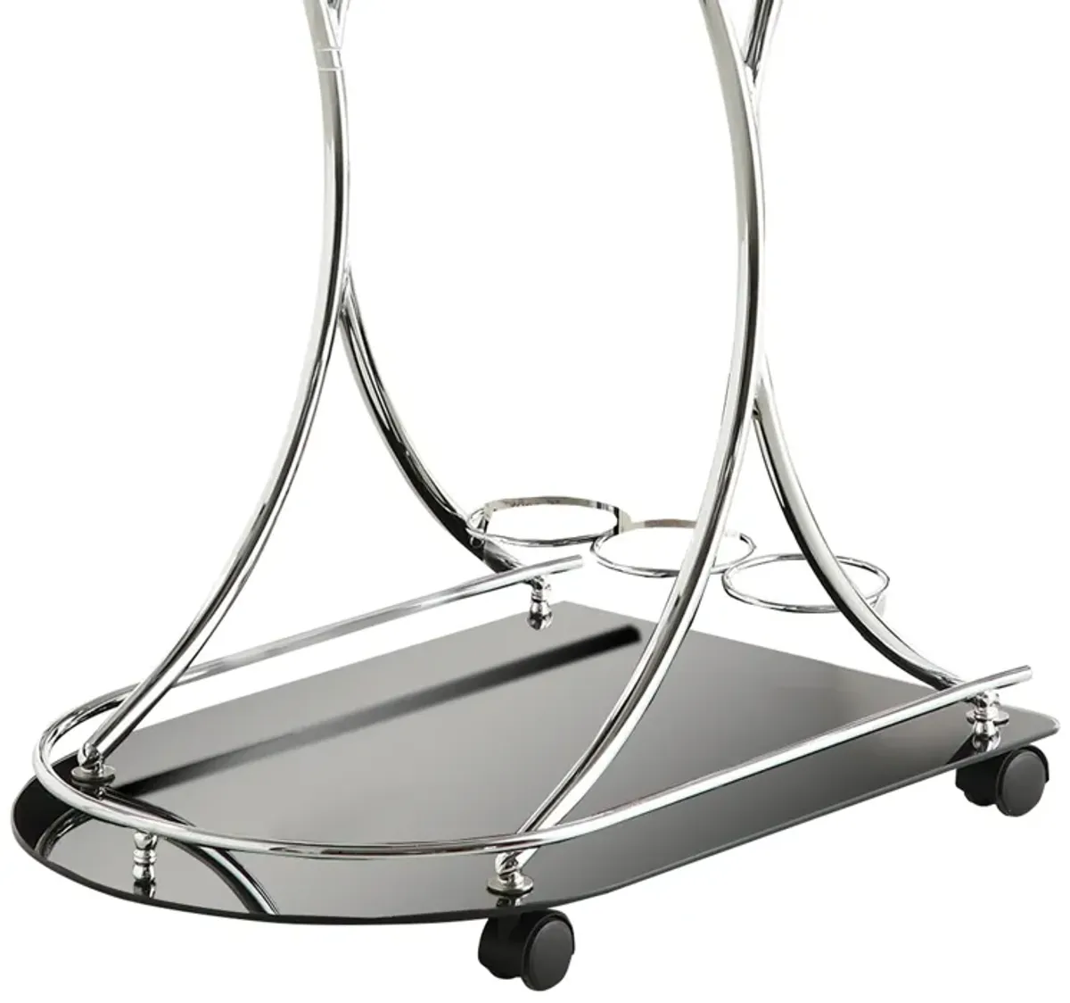 Dazzling Serving Cart With 2 Black Glass Shelves, Silver-Benzara