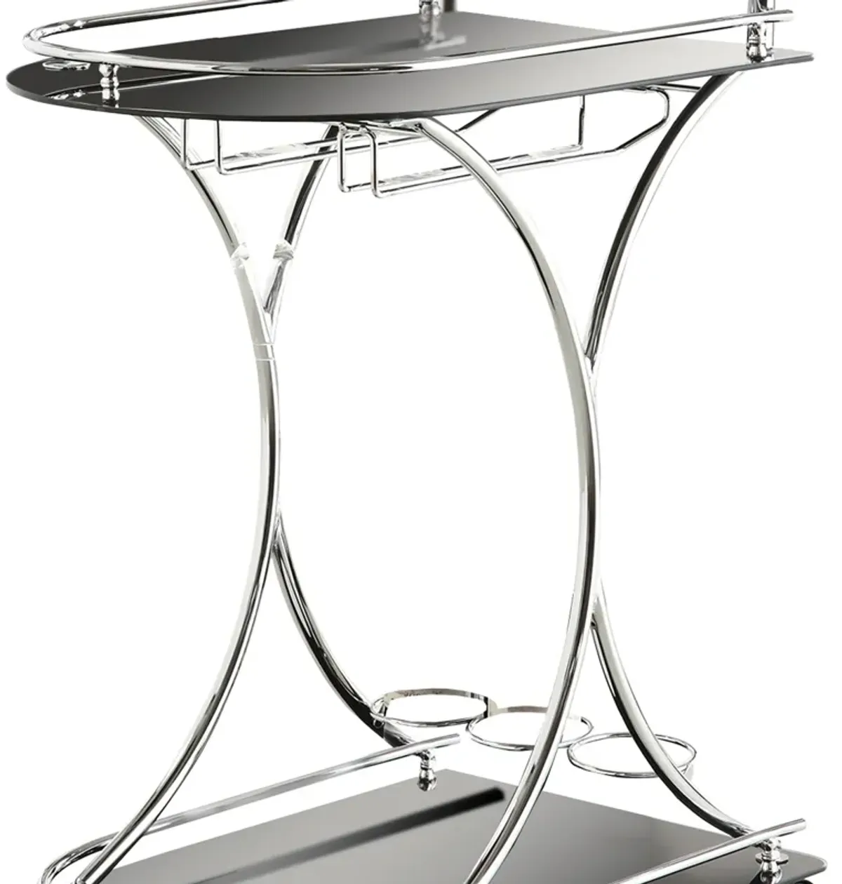 Dazzling Serving Cart With 2 Black Glass Shelves, Silver-Benzara