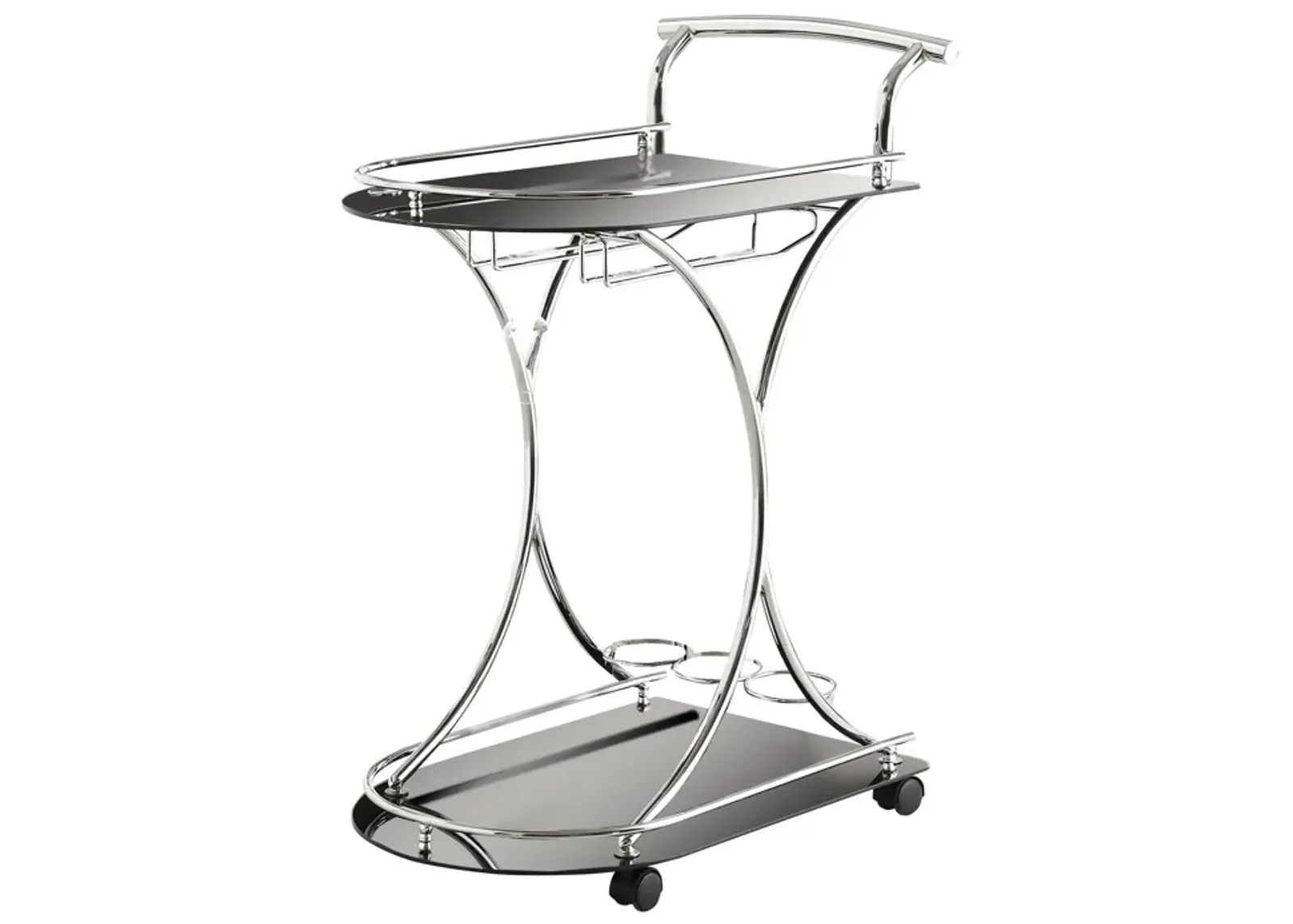 Dazzling Serving Cart With 2 Black Glass Shelves, Silver-Benzara