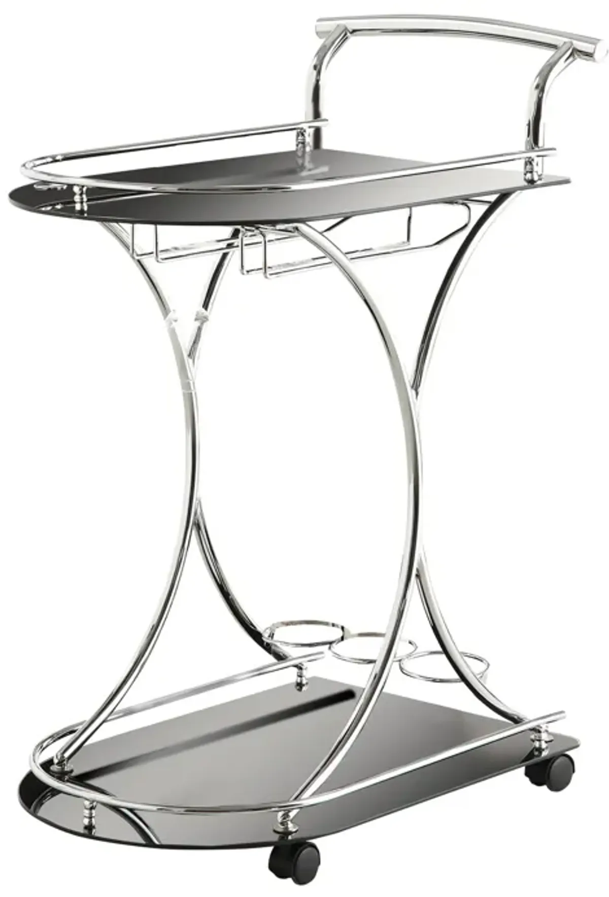 Dazzling Serving Cart With 2 Black Glass Shelves, Silver-Benzara