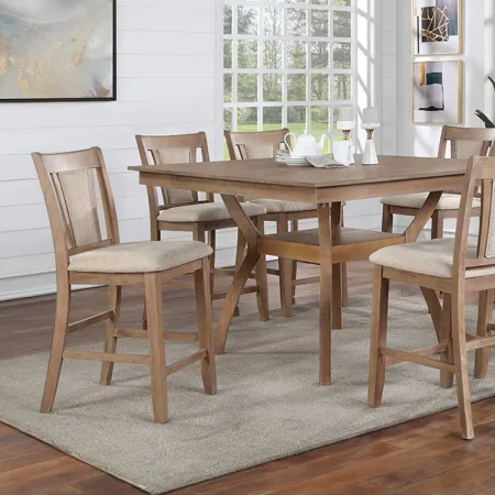 Transitional Set of 2 Counter Height Chairs Natural Tone And Beige Solid wood Chair Padded Leatherette Upholstered Seat Kitchen Dining Room Furniture