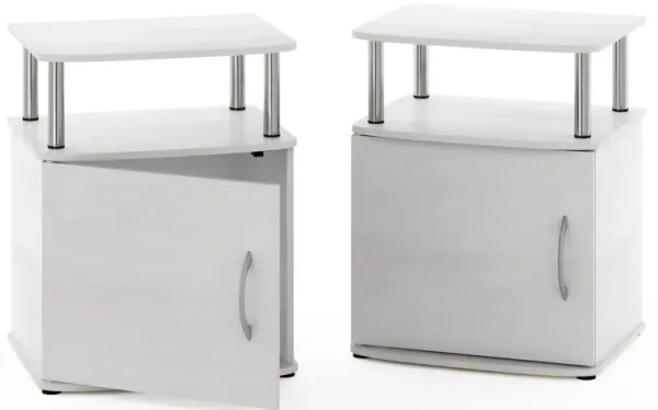 Furinno Jaya End Side Sofa Table/Nightstand with Door, 2-Pack, White Oak/Stainless Steel Tubes