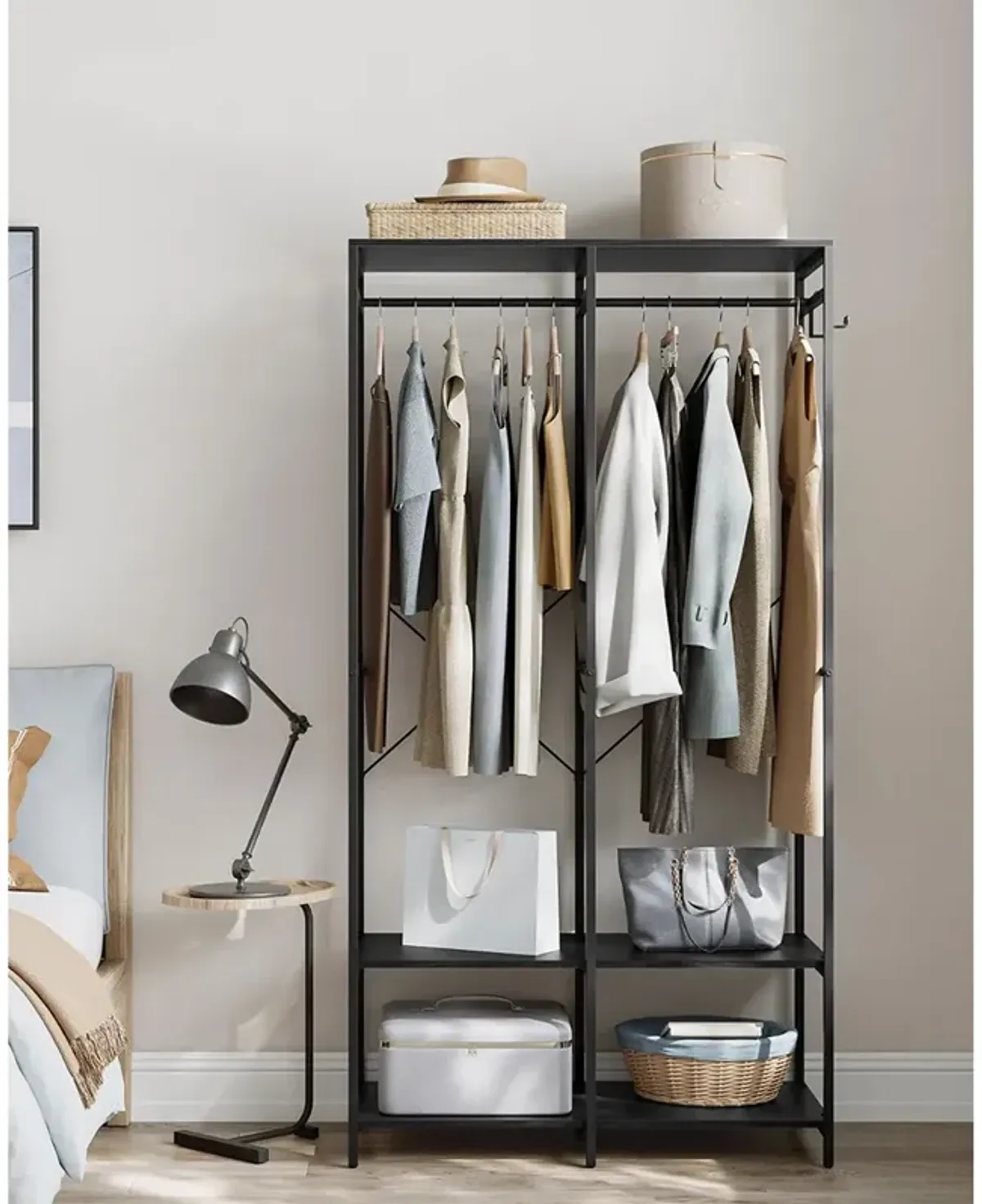 2-Column Clothes Rack with Hanging Rods for Organized Garment Storage