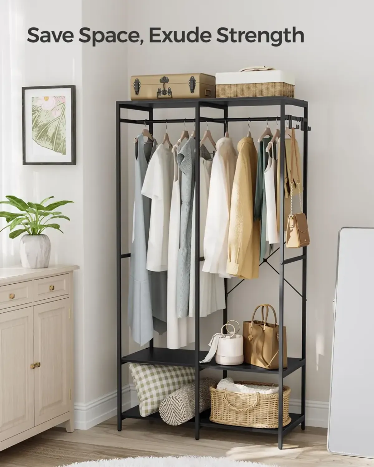 2-Column Clothes Rack with Hanging Rods for Organized Garment Storage