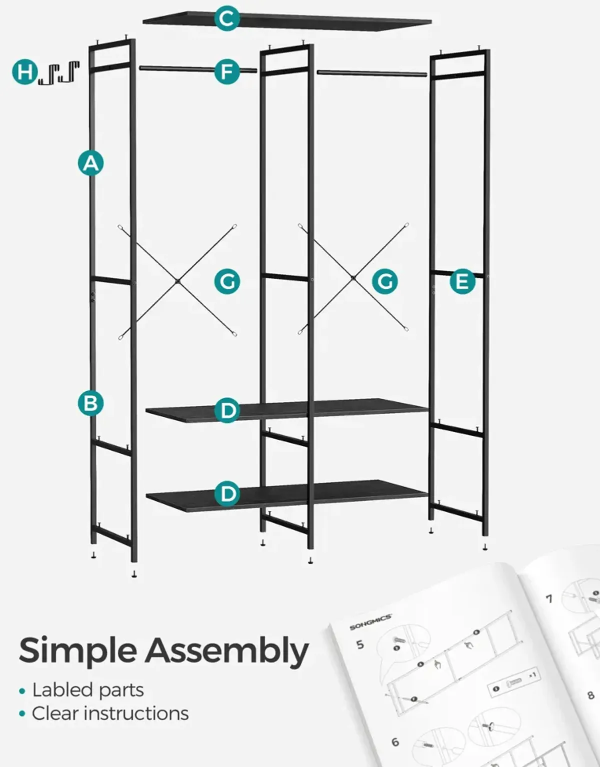 2-Column Clothes Rack with Hanging Rods for Organized Garment Storage