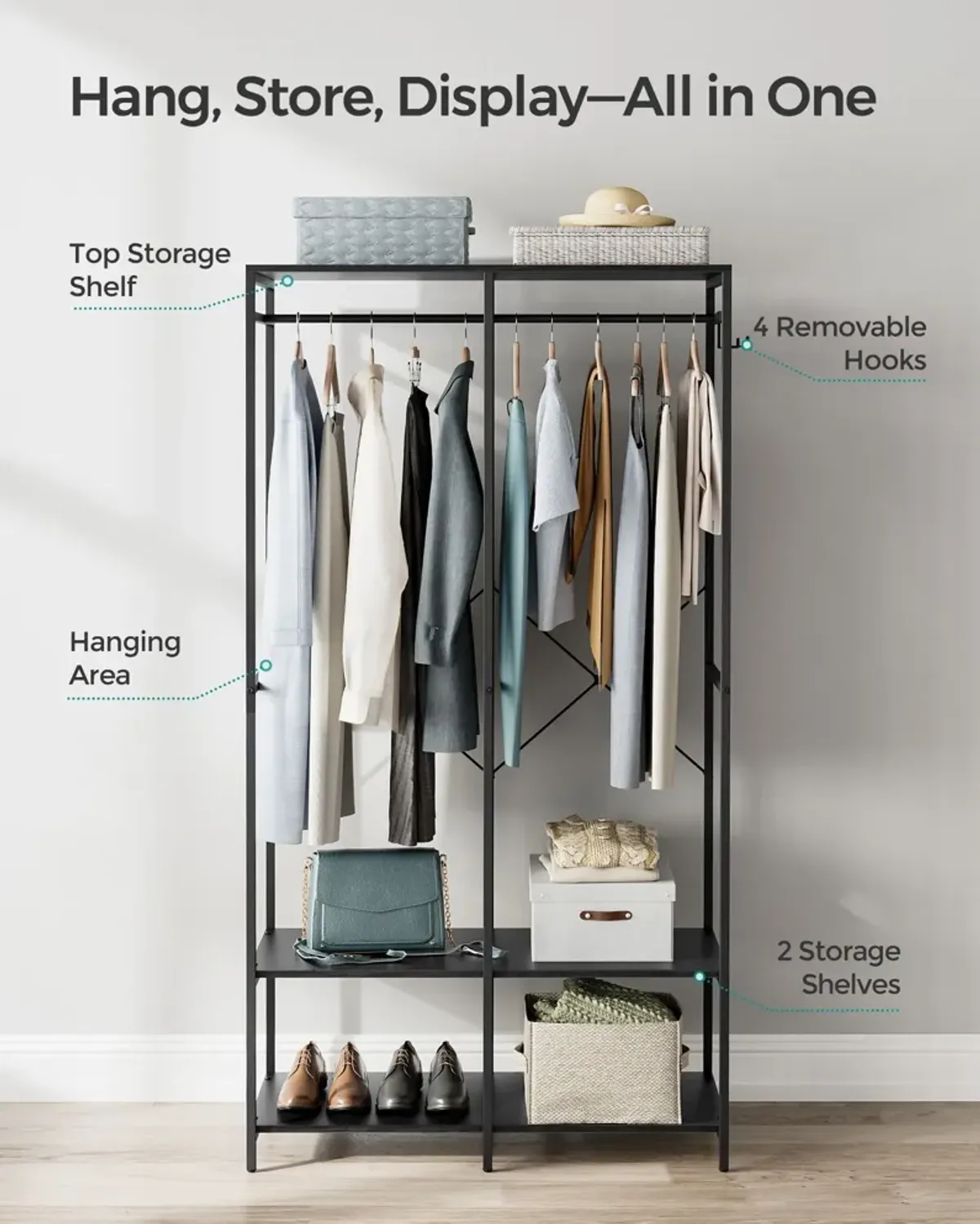 2-Column Clothes Rack with Hanging Rods for Organized Garment Storage