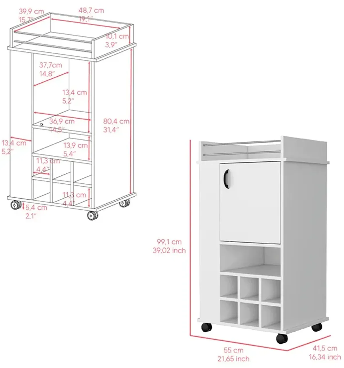 Bar Cart Reese, Living Room, White