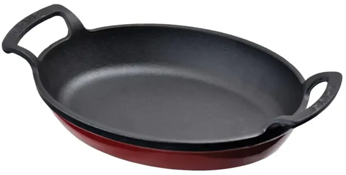 Cast Iron 9" x 6.75" x h:2.5" Oval Red Cast Iron Pan