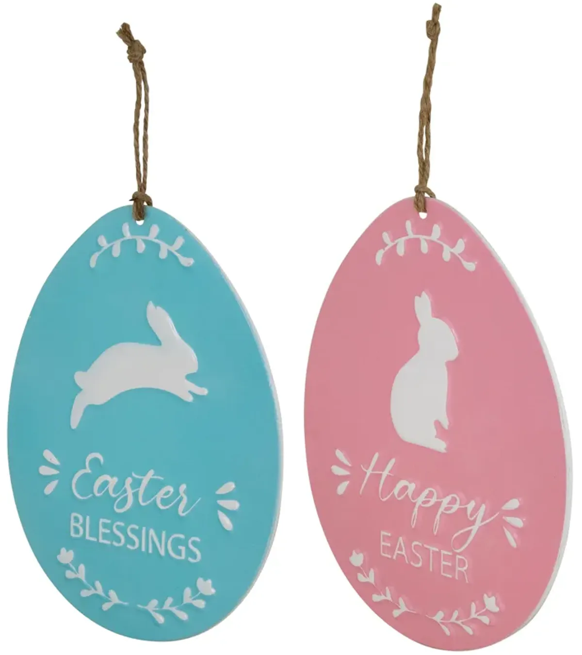 Easter Egg Metal Wall Signs - 9.75" - Blue and Pink - Set of 2