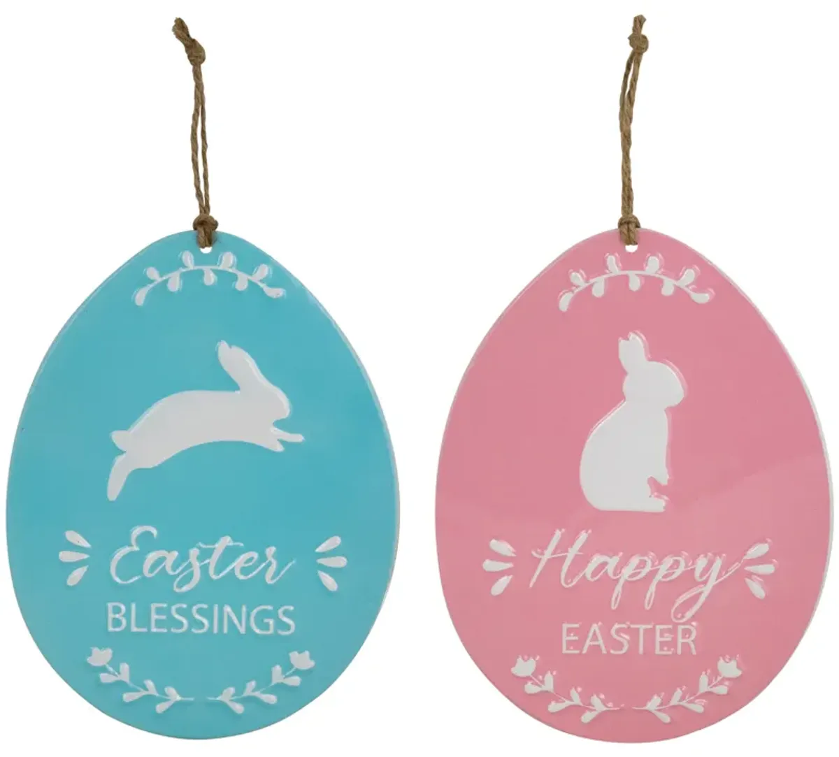 Easter Egg Metal Wall Signs - 9.75" - Blue and Pink - Set of 2