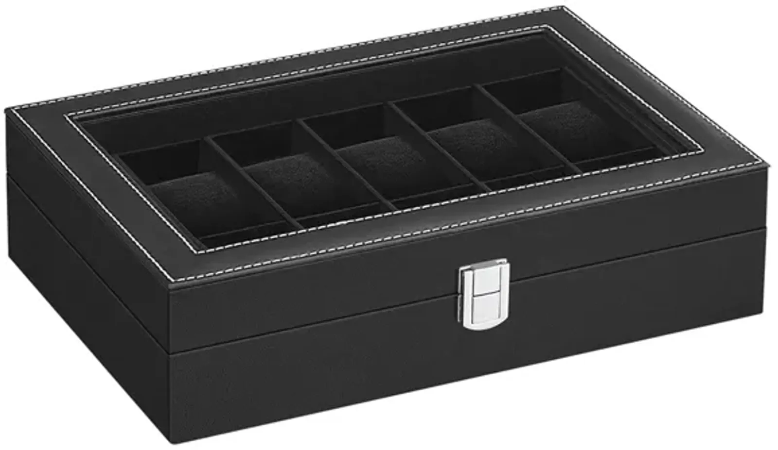 Men's 12-Slot Watch Case Glass Top, Lockable Organizer