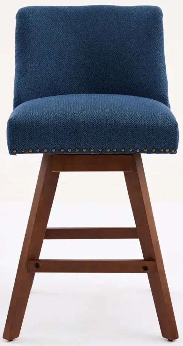 Streamdale Counter Height Swivel Barstools, 26" H Seat Height Upholstered Bar Stools Set of 2, Fabric in Blue