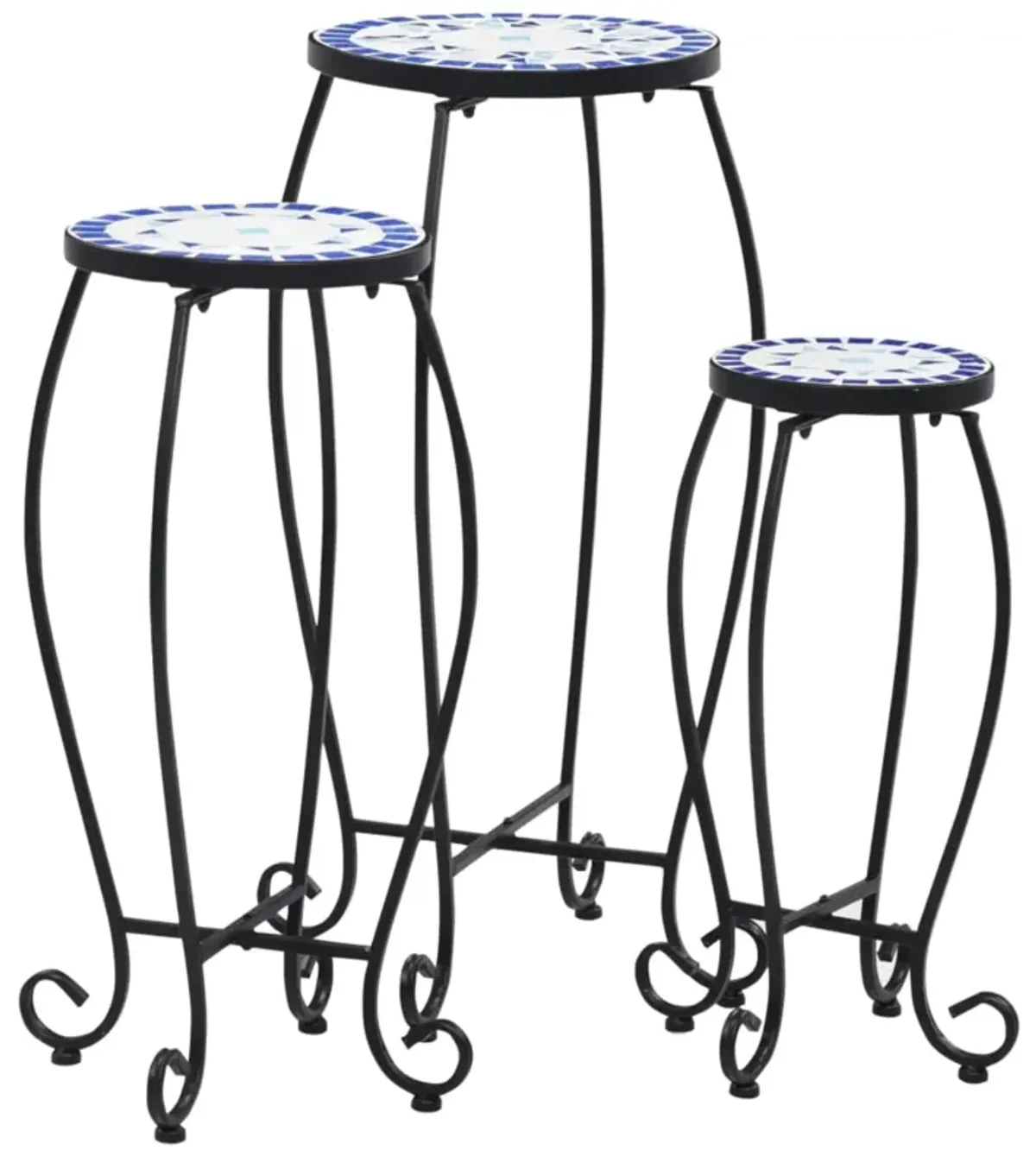 vidaXL Mosaic Tables 3 pcs Blue and White Ceramic