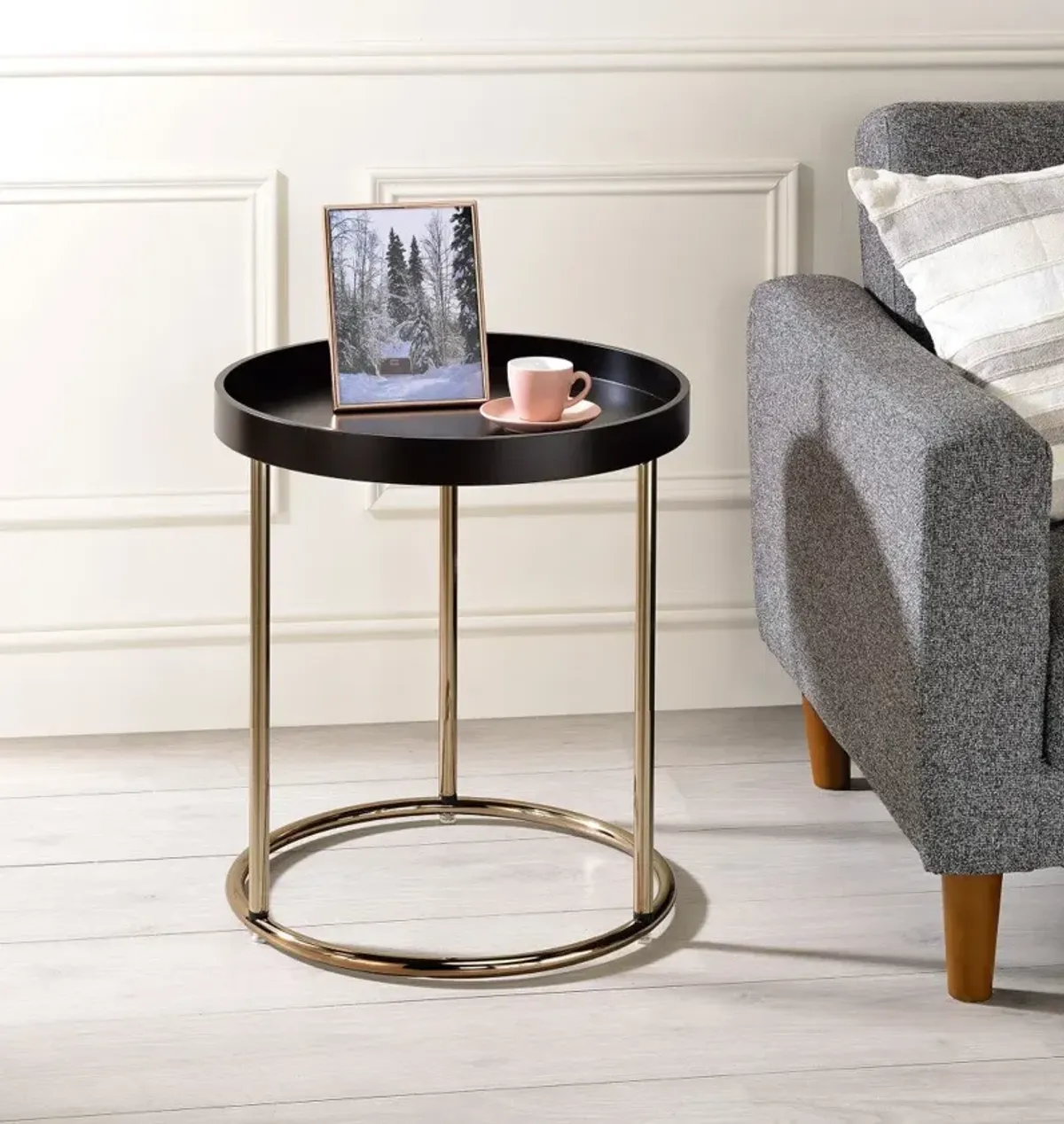 Homezia 22" Copper And Dark Brown Solid Wood and Metal Round End Table