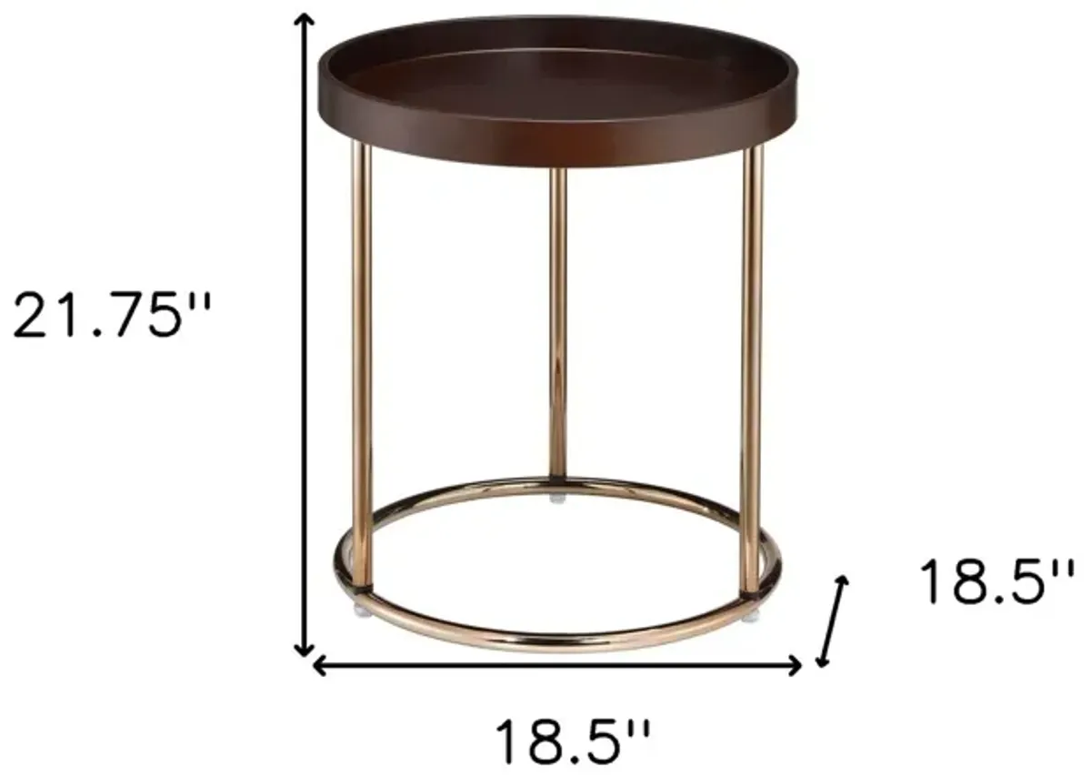 Homezia 22" Copper And Dark Brown Solid Wood and Metal Round End Table