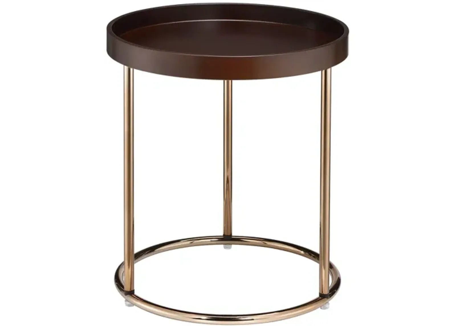 Homezia 22" Copper And Dark Brown Solid Wood and Metal Round End Table