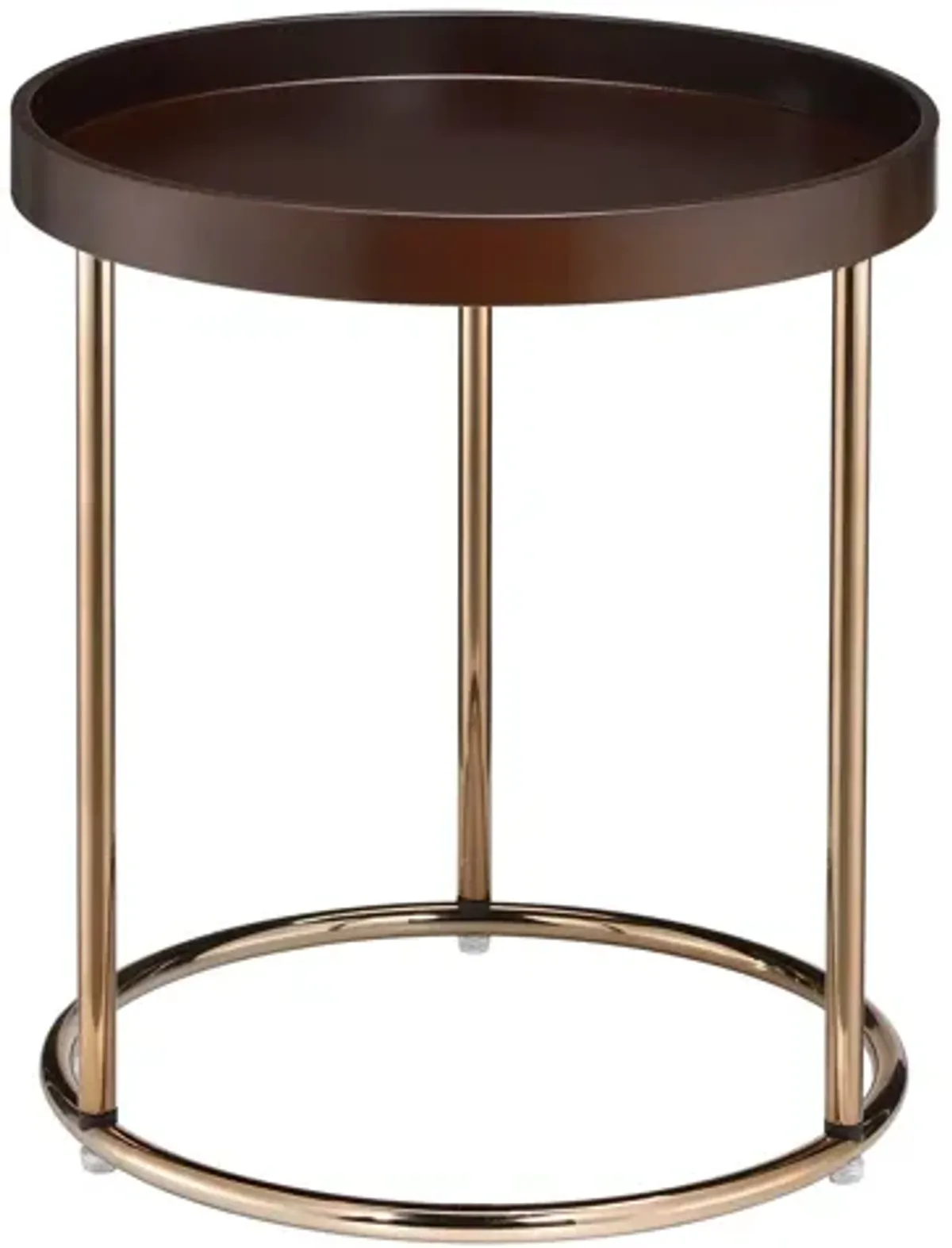 Homezia 22" Copper And Dark Brown Solid Wood and Metal Round End Table