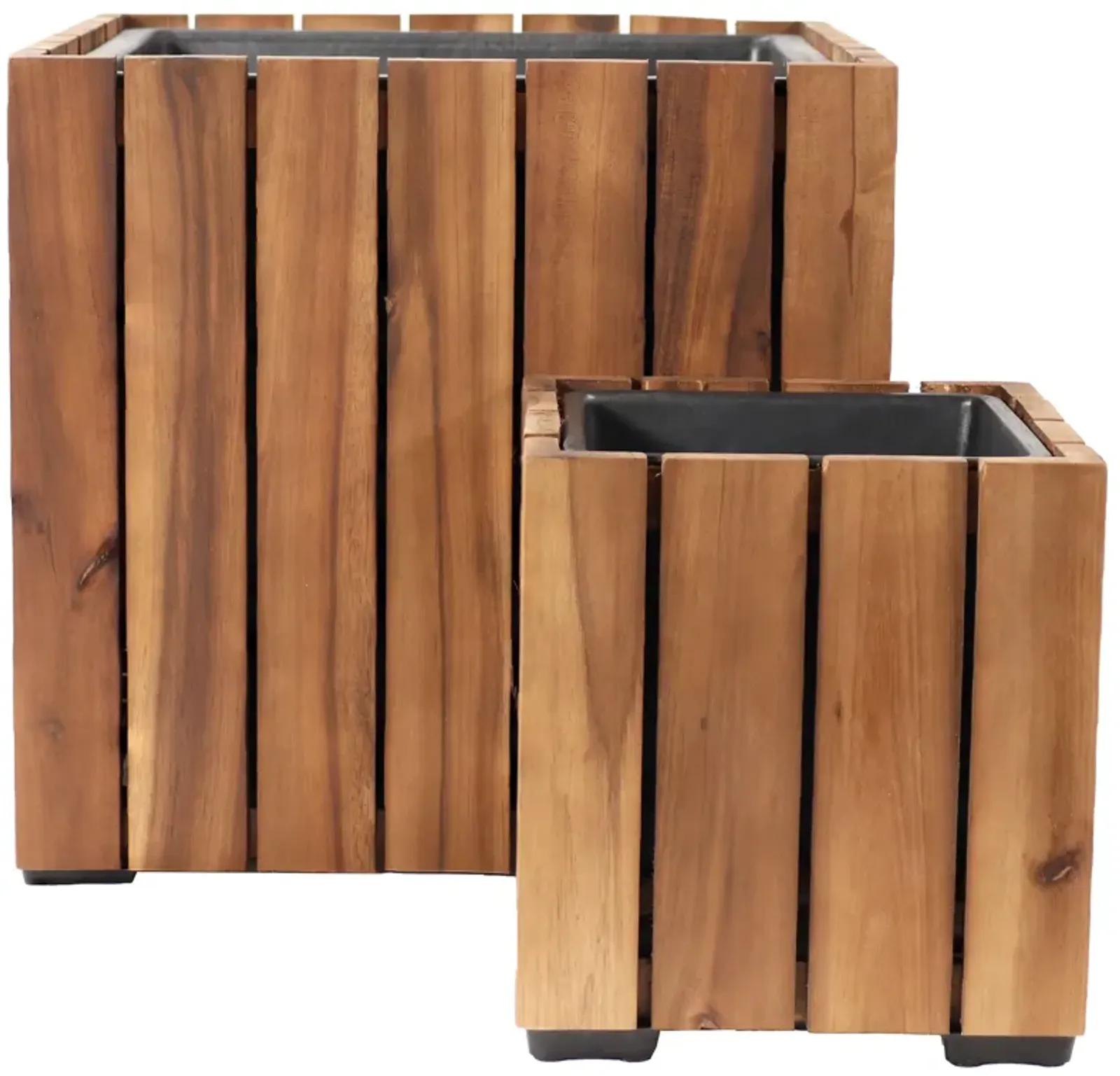 Sunnydaze 2-Piece Acacia Square Planter Boxes with Liners