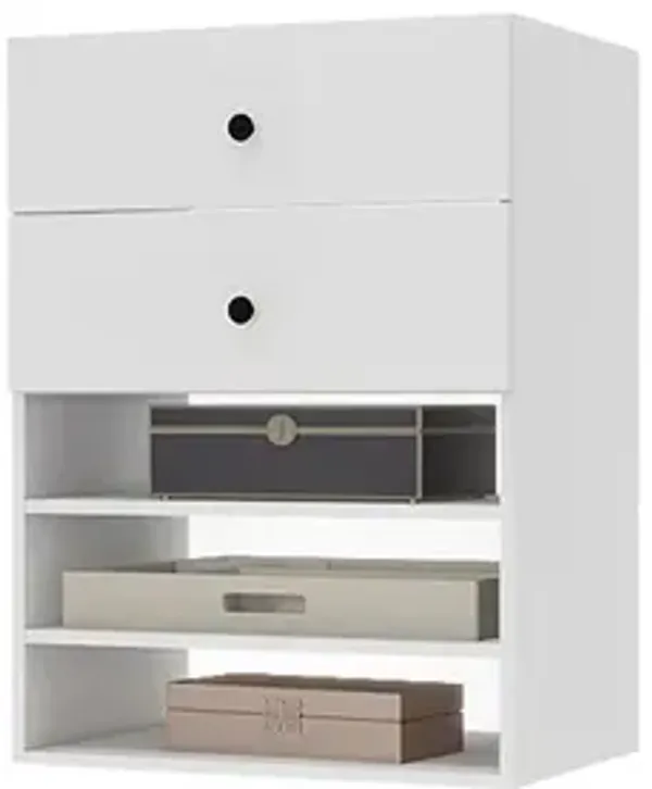 Morden Wooden Closet Organizer System with 2 Drawers 3 Shelves Wall Mount Shelving for Walk in Closet Bedroom Organization Built in Clothes Storage, White