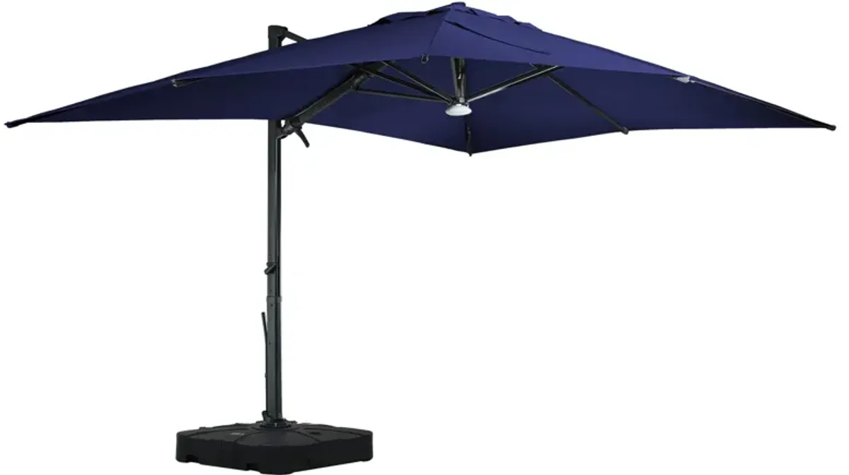 10x13 ft. 360° Rotation Cantilever Patio Umbrella with BaseandBT in Navy Blue