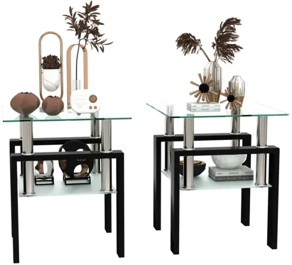 Streamdale Modern Tempered Glass Square Coffee Table Set