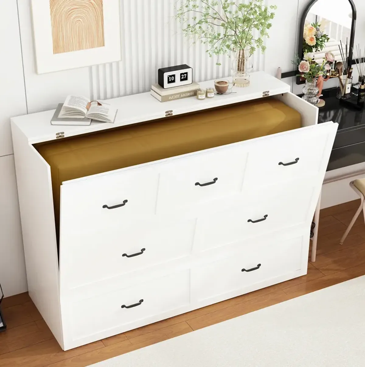 FUFU&GAGA Convertible Bed with Storage Drawers for Bedroom (61.8" W x 81.5" D x 43.9" H) White