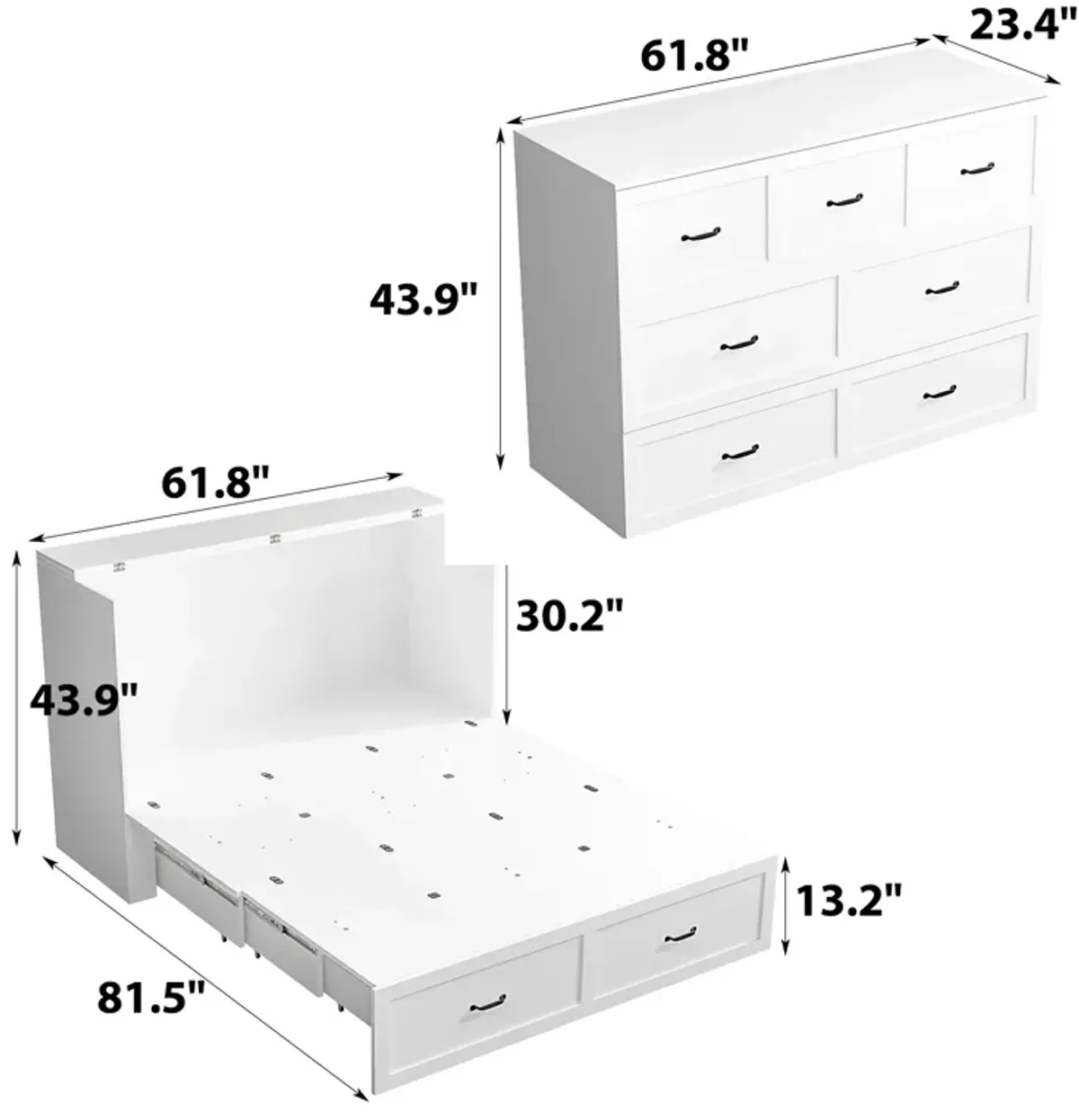 FUFU&GAGA Convertible Bed with Storage Drawers for Bedroom (61.8" W x 81.5" D x 43.9" H) White