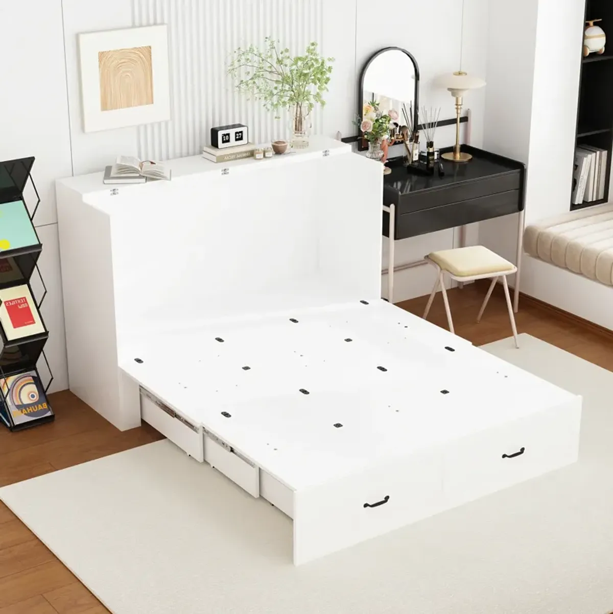 FUFU&GAGA Convertible Bed with Storage Drawers for Bedroom (61.8" W x 81.5" D x 43.9" H) White