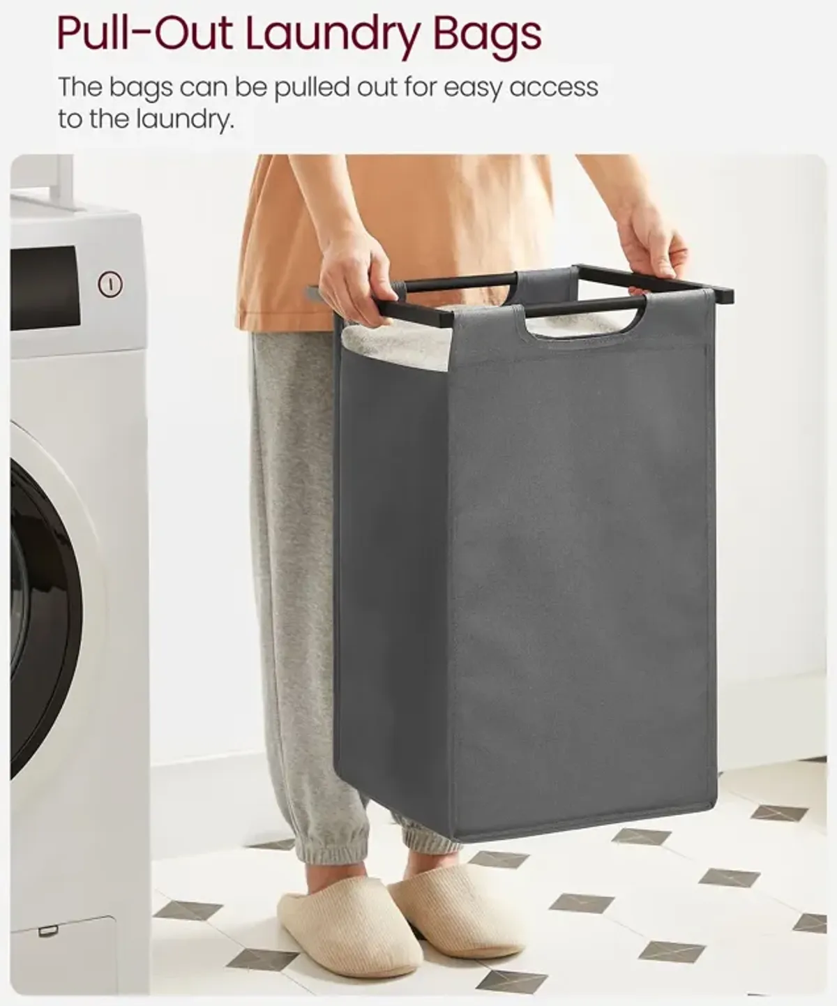 Metal Frame Laundry Hamper with Top Shelf and Pull-Out Bags, 2 Removable Oxford Fabric Bags