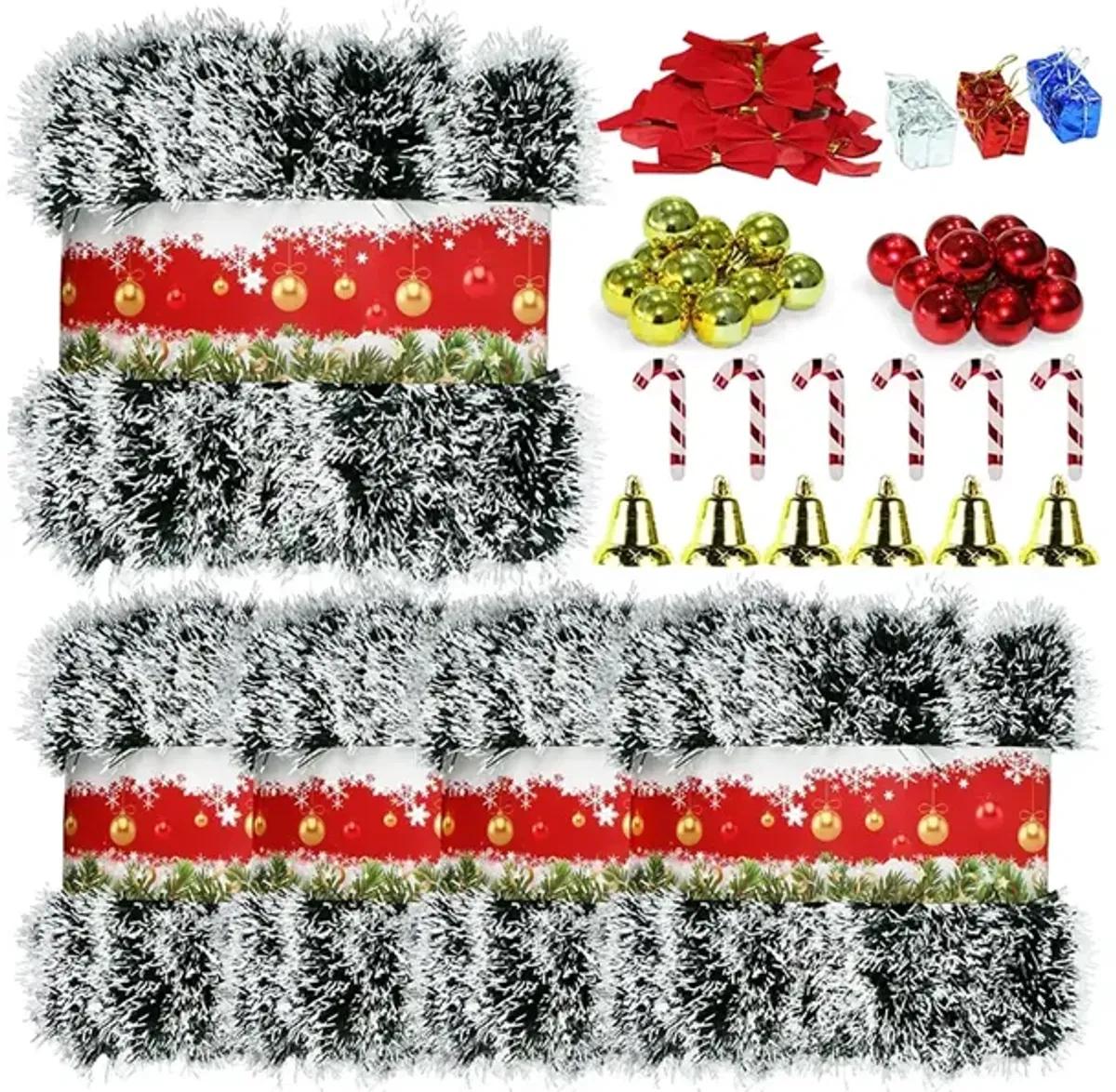 5 Pack 250Ft Christmas Decoration Garland, Greenery Garland with Snow