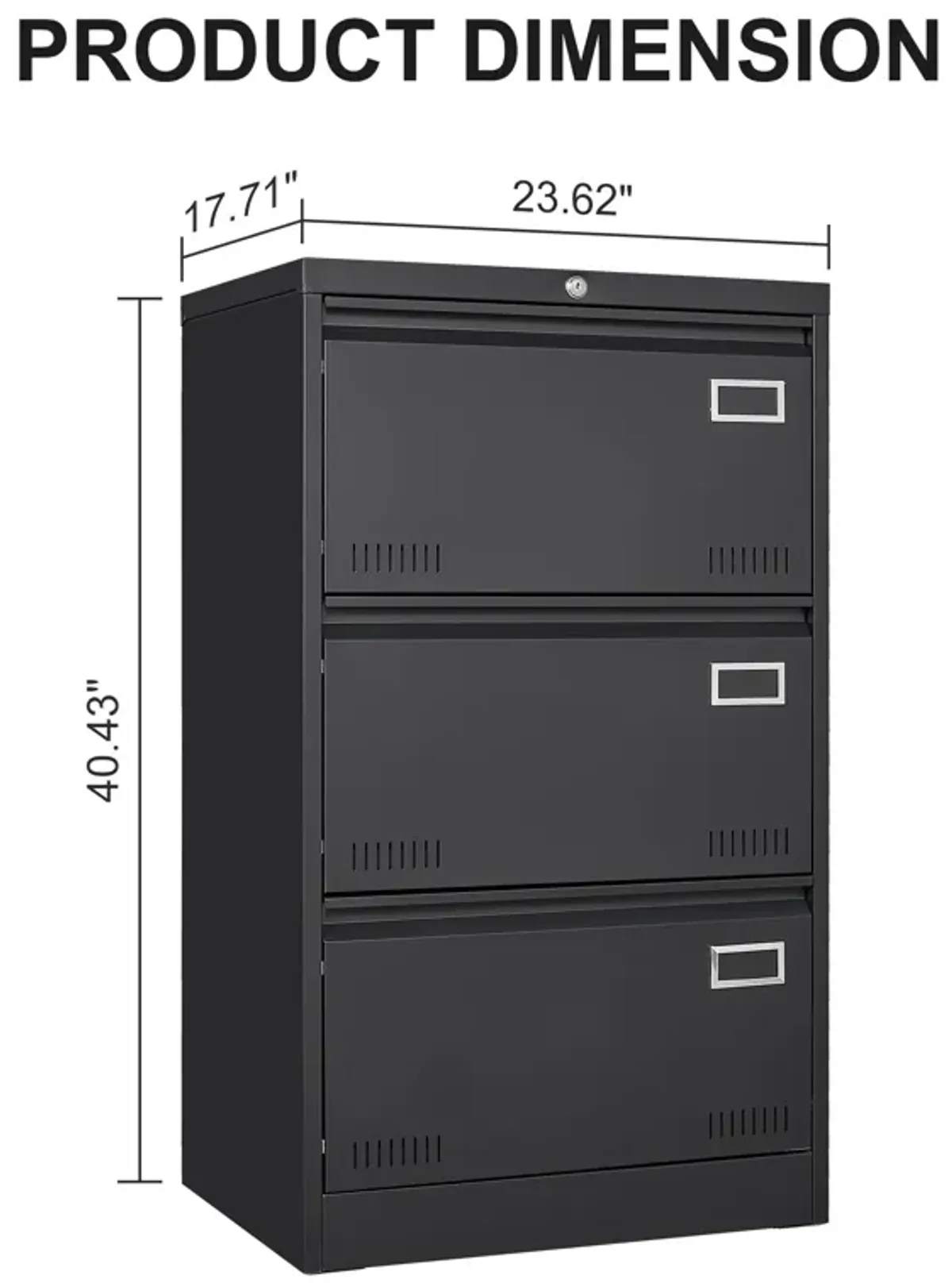 Filing Cabinet Lateral File Cabinet 3 Drawer, Blcak Locking Metal File Cabinets Three Drawer, Office Filing Cabinet with Lock Drawers for Home Office/Legal/Letter/A4/F4