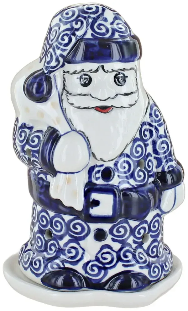 Blue Rose Polish Pottery Garden Bouquet Santa Luminary