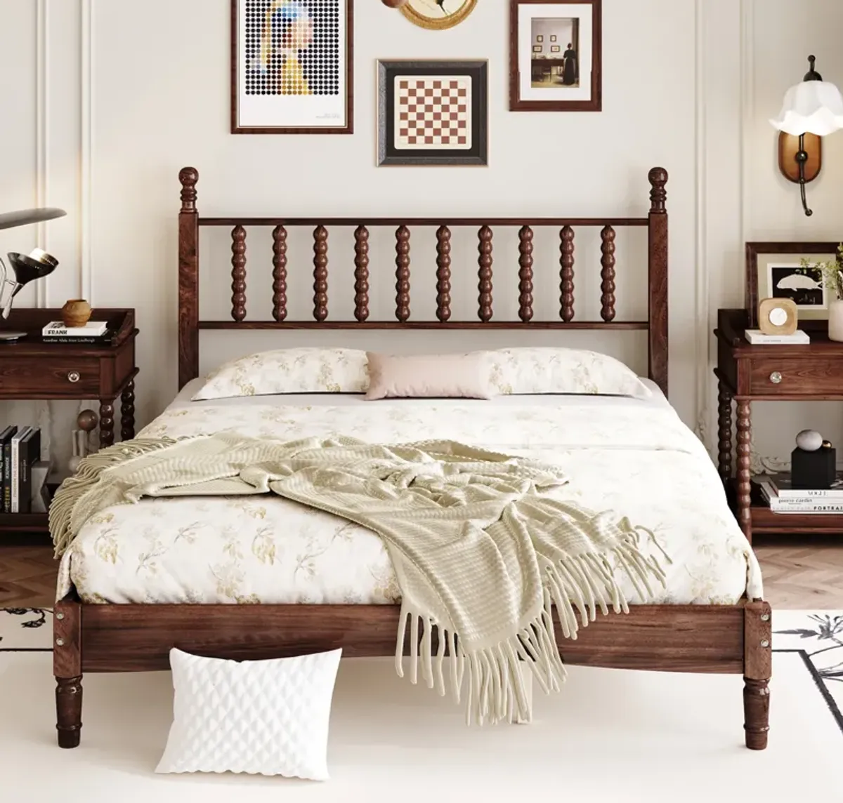 Merax Wood Retro Platform Bed with Gourd Shaped Headboard