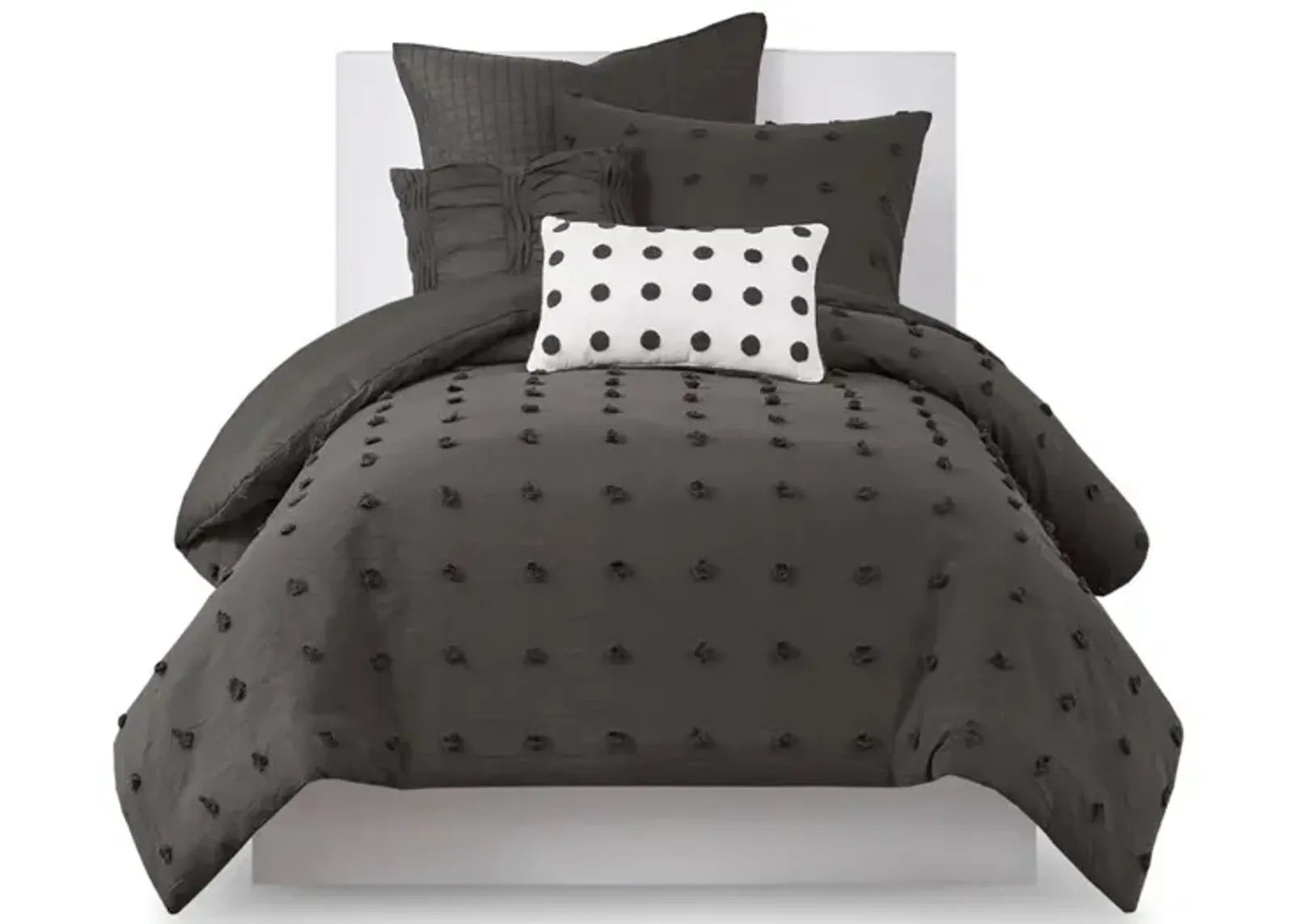 Gracie Mills Mikel Chenille Dot Cotton Jacquard Comforter Set with Euro Shams and Throw Pillows