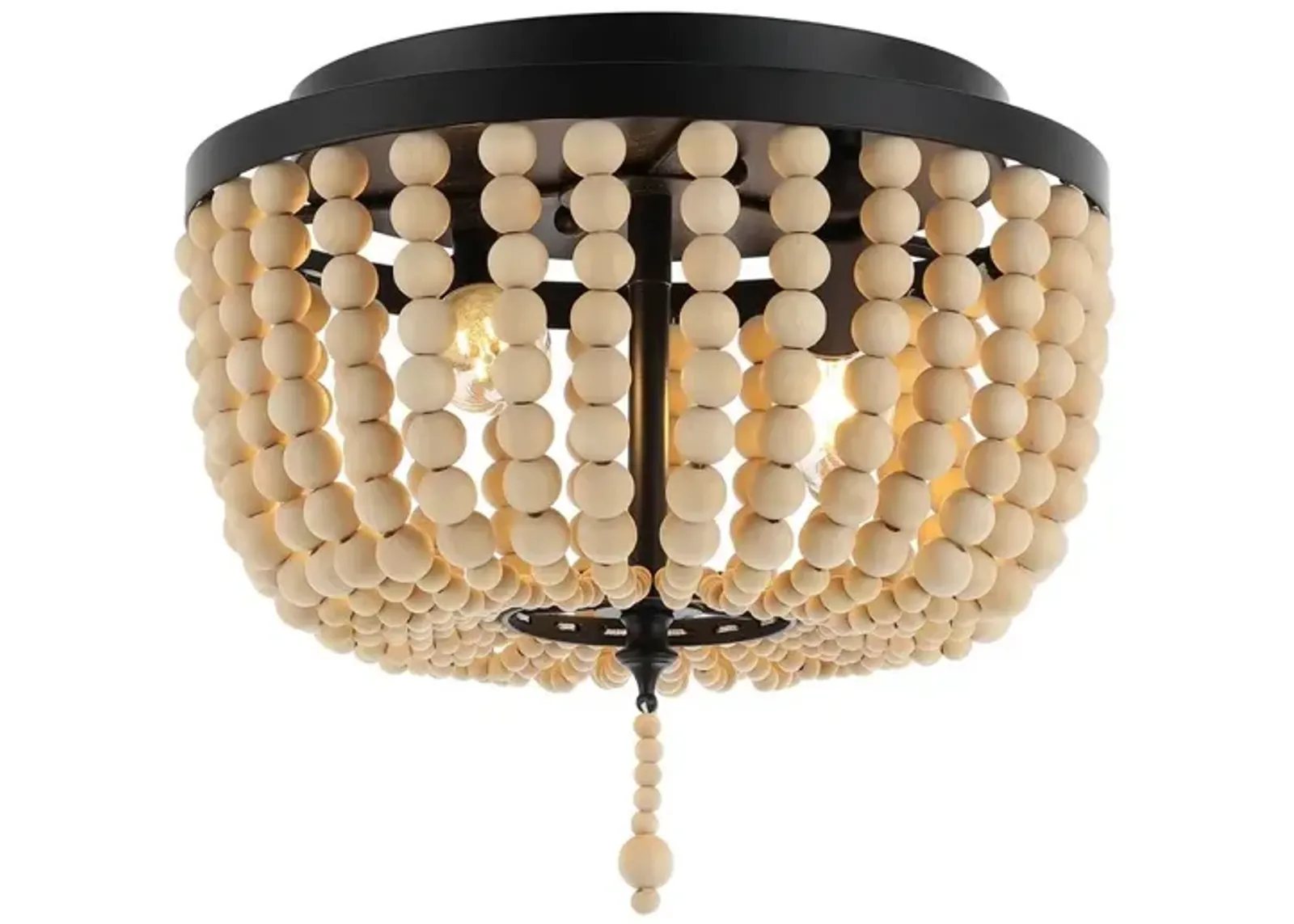 Allison 2-Light Shabby Chic Farmhouse Wood Beaded/Metal LED Flush Mount