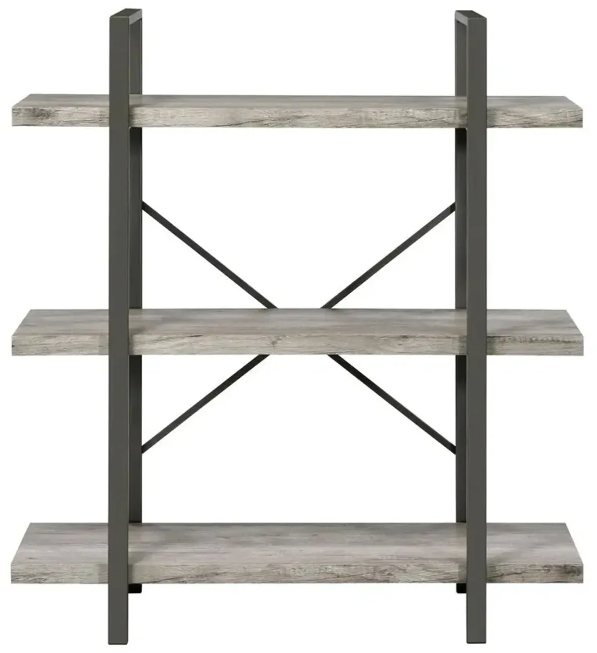 Cole 3-Shelf Bookcase Grey Driftwood and Gunmetal