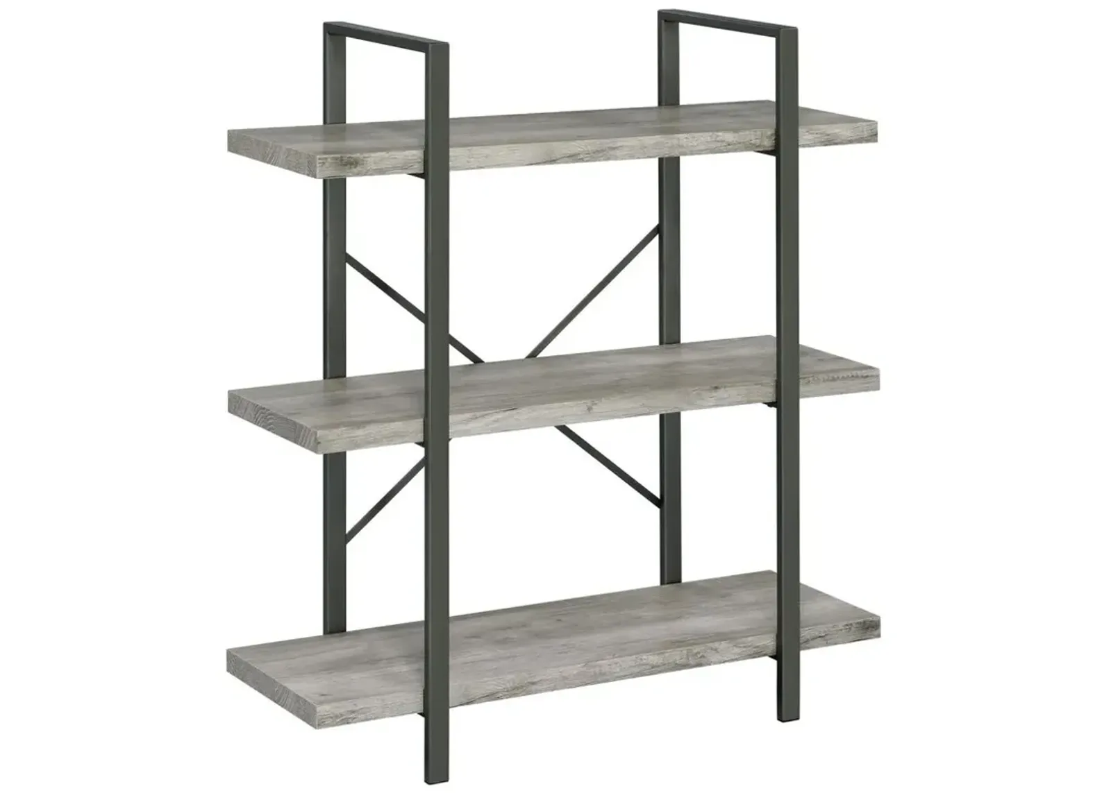 Cole 3-Shelf Bookcase Grey Driftwood and Gunmetal