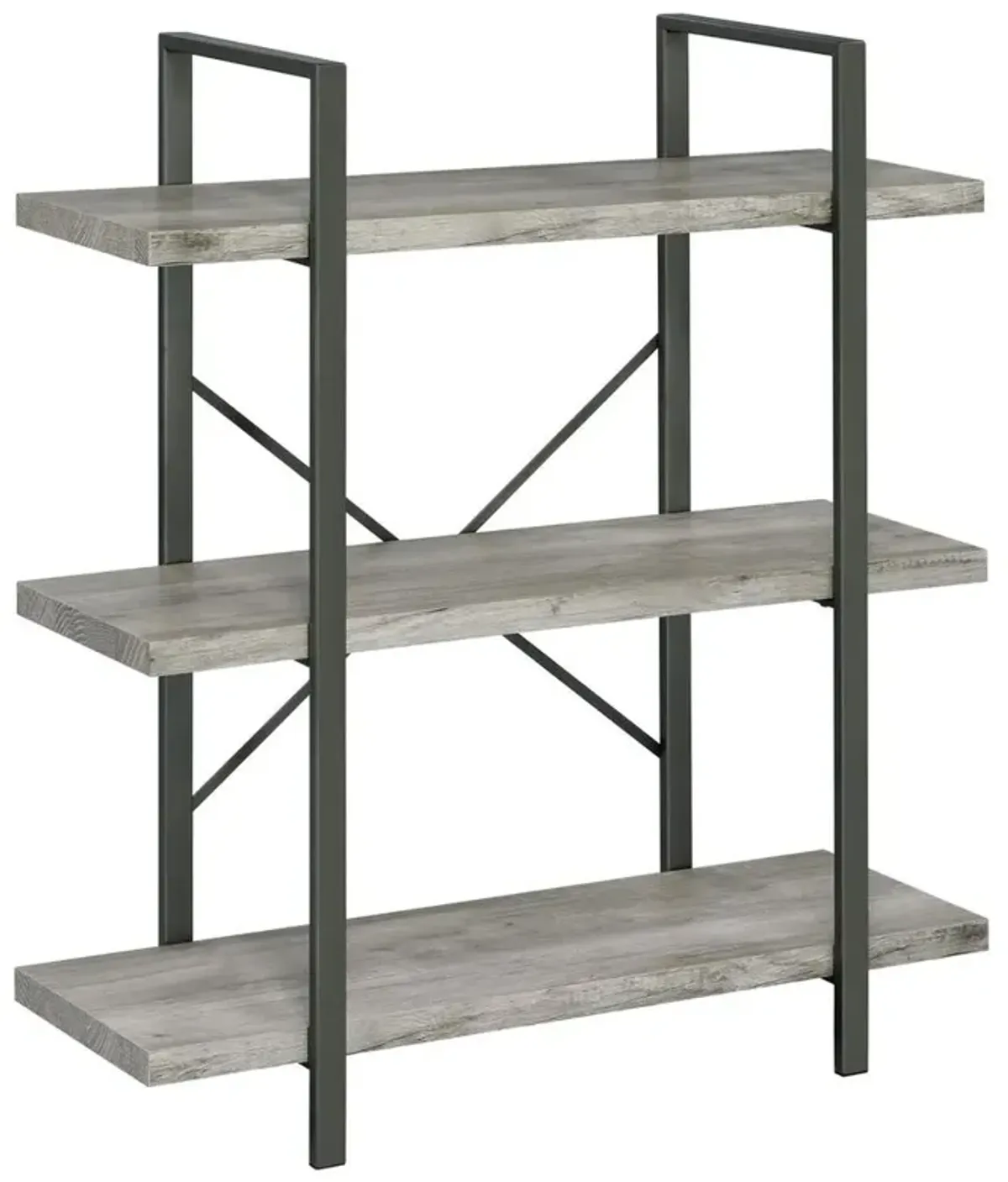 Cole 3-Shelf Bookcase Grey Driftwood and Gunmetal