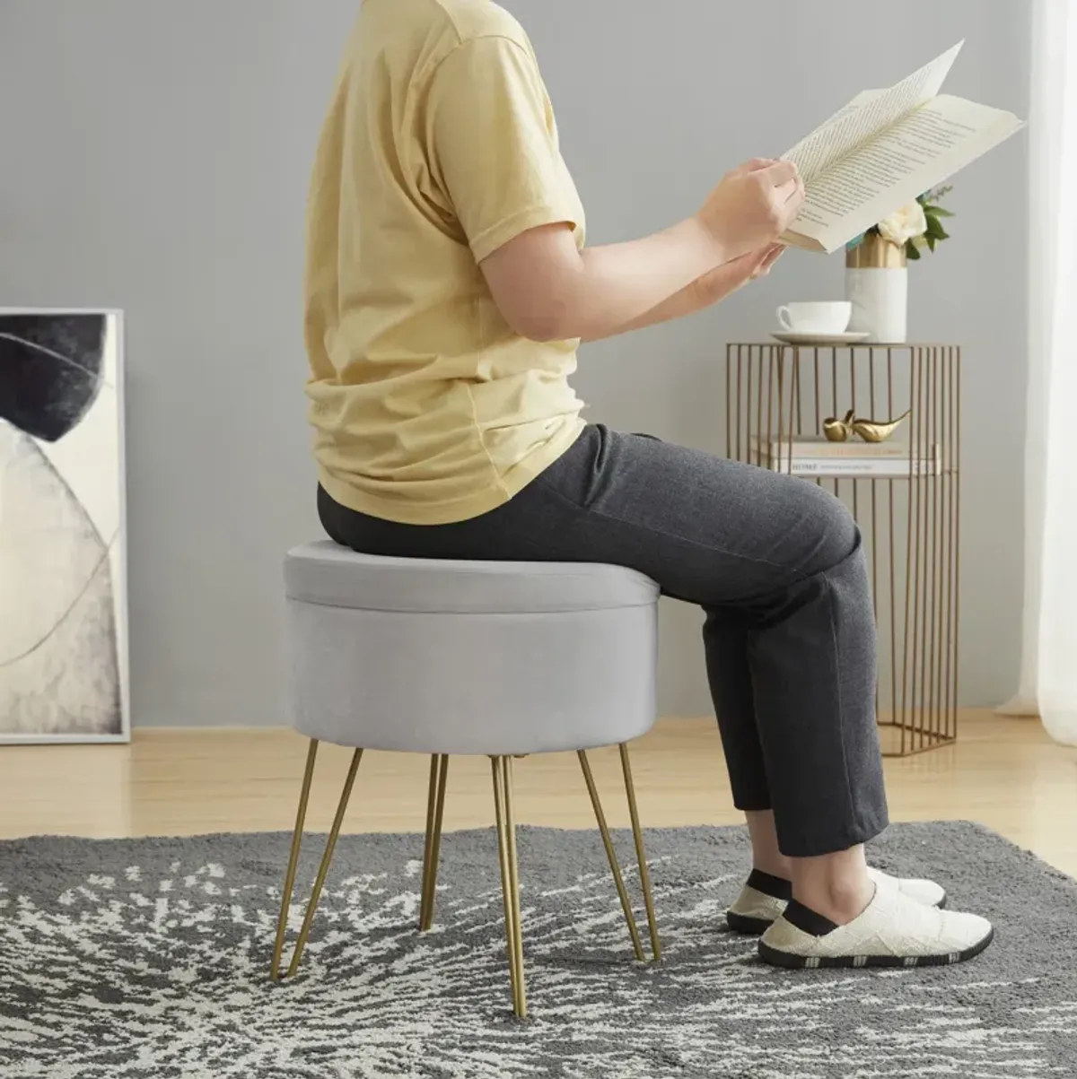 Round Velvet Storage Ottoman