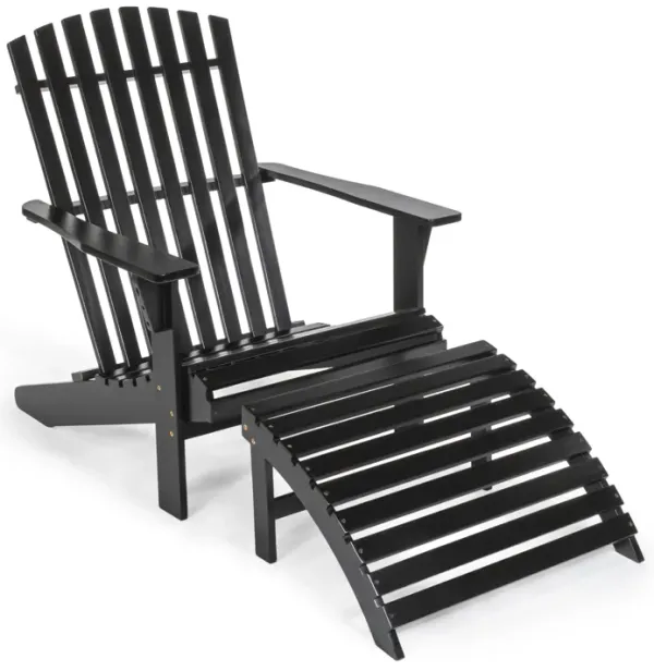 Saranac 2-Piece Traditional Rustic Acacia Wood Adirondack Chair with Detachable Ottoman