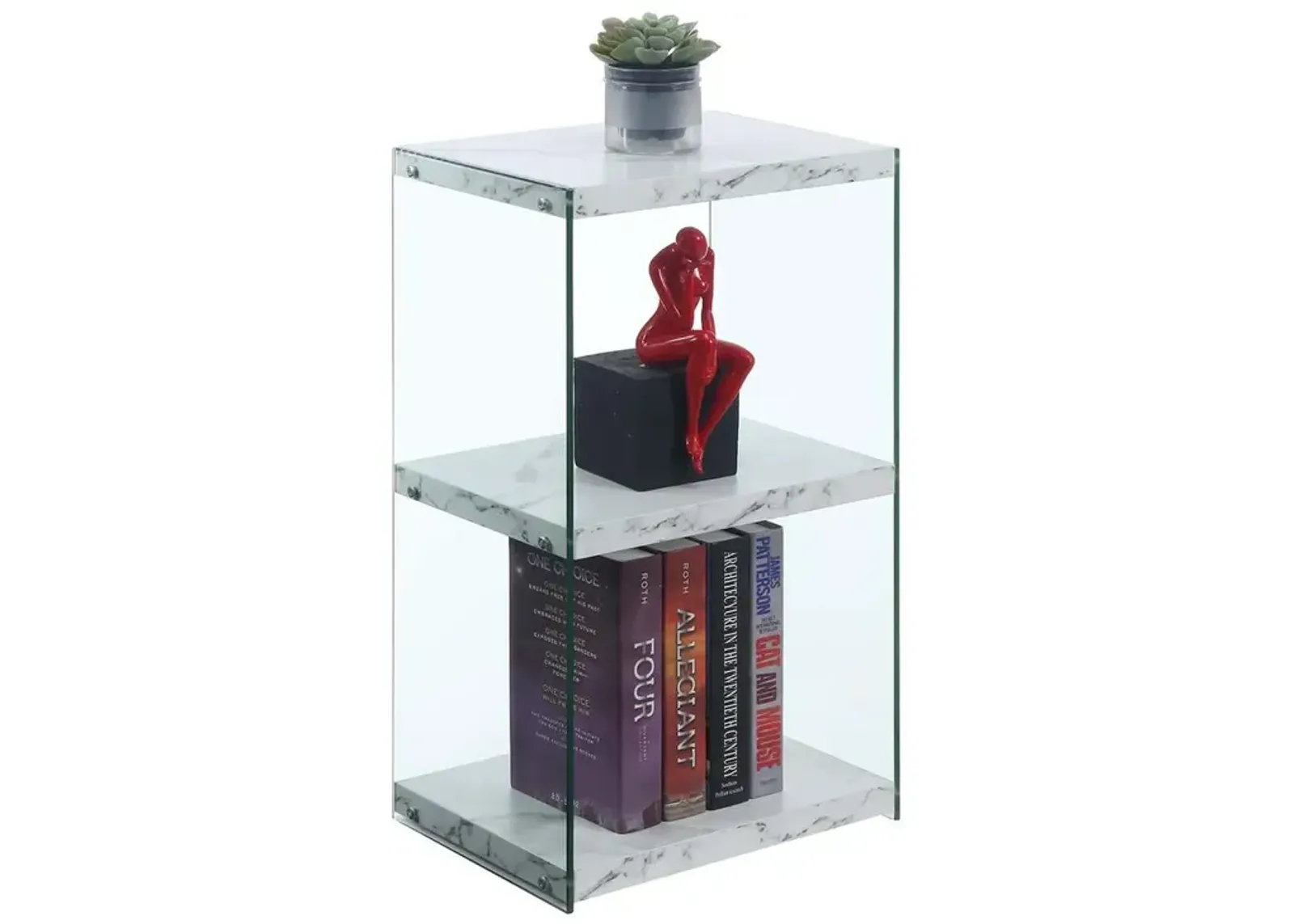 Convenience Concepts SoHo 3 Tier Tower Bookcase, White Faux Marble/Glass