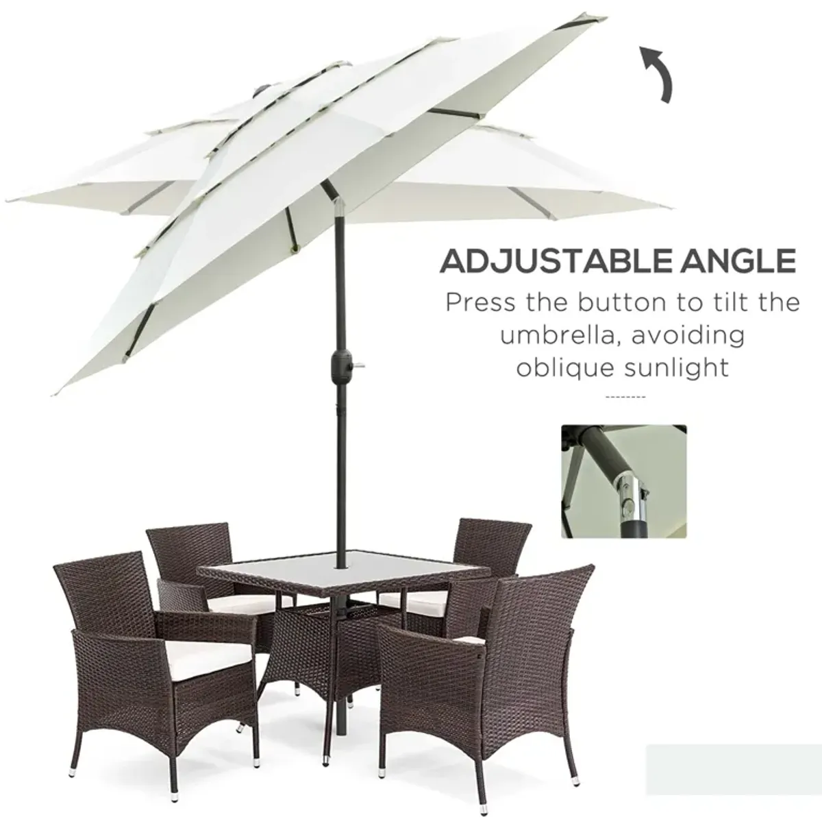 Beige Patio Canopy: 9ft 3-Tier Umbrella with Crank and Tilt