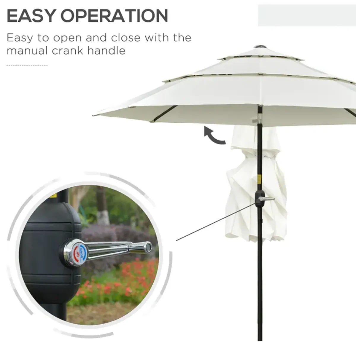 Beige Patio Canopy: 9ft 3-Tier Umbrella with Crank and Tilt