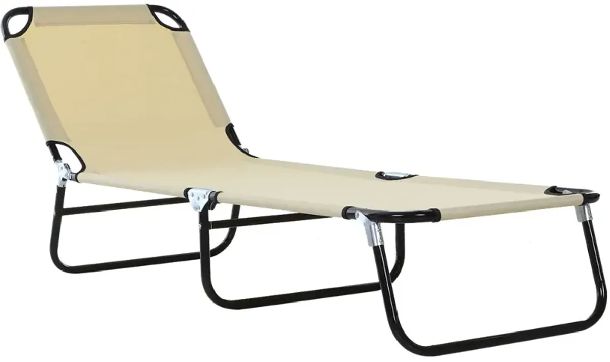 Outsunny Folding Chaise Lounge Pool Chair, Outdoor Sun Tanning Chair with Pillow, 5-Level Reclining Back, Steel Frame & Breathable Mesh for Beach, Yard, Patio, Beige