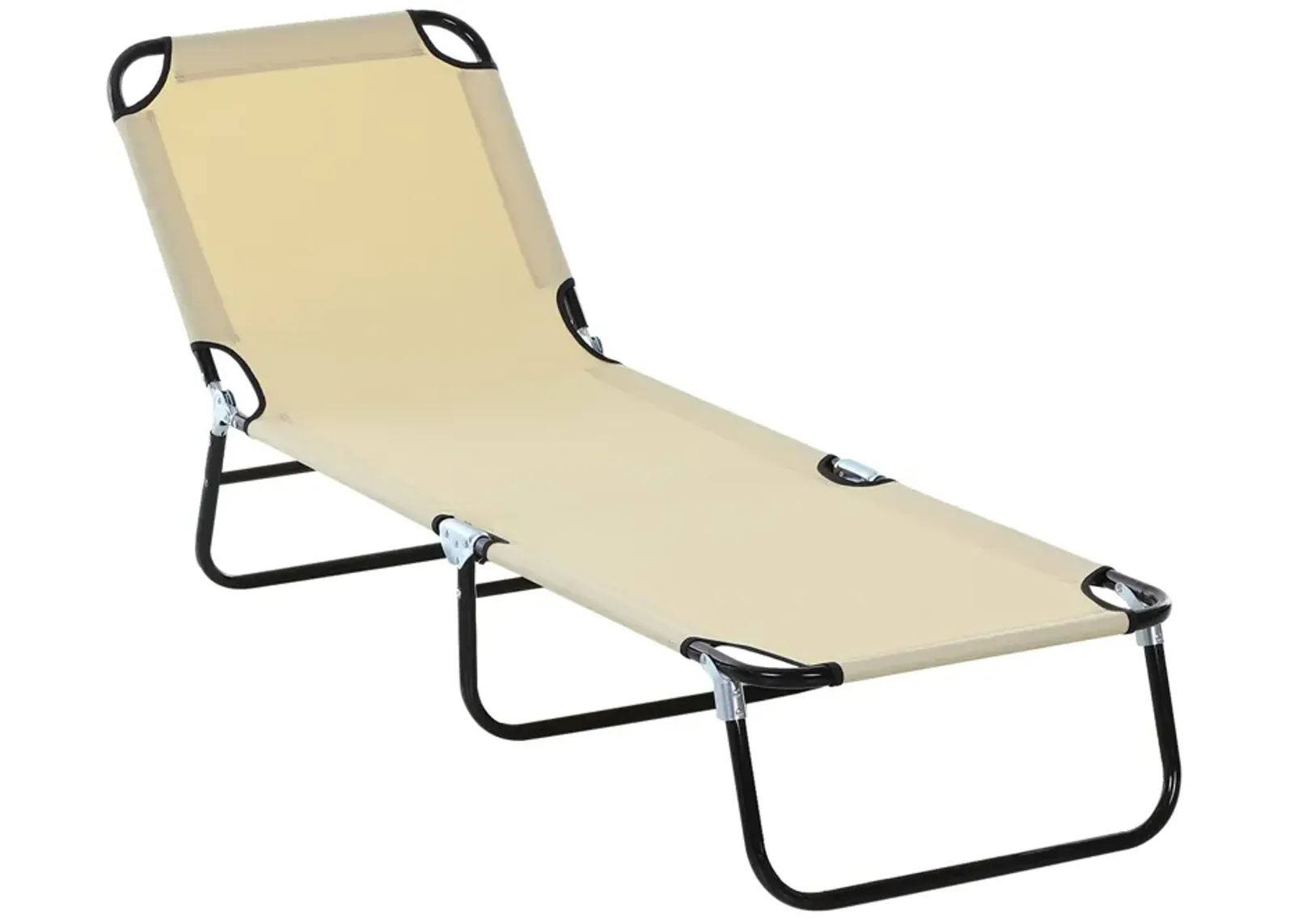 Outsunny Folding Chaise Lounge Pool Chair, Outdoor Sun Tanning Chair with Pillow, 5-Level Reclining Back, Steel Frame & Breathable Mesh for Beach, Yard, Patio, Beige